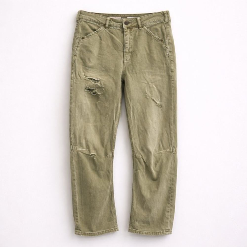 Pilcro The Bow Boyfriend Olive Distressed Jeans Size 27